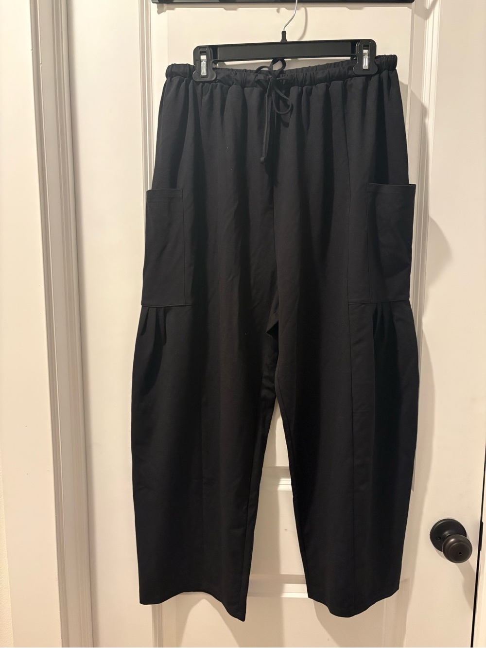 Wide-Leg Black Pull-On Pants with Drawstring